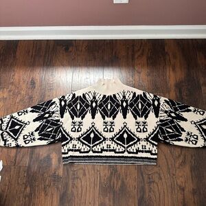 Neutral Black & Cream Patterned Women's Sweater